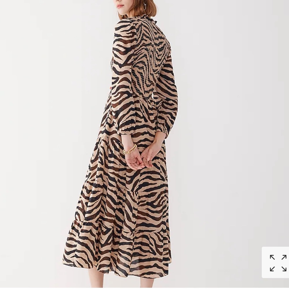 J Crew Smocked long-sleeve midi dress in zebra stripe